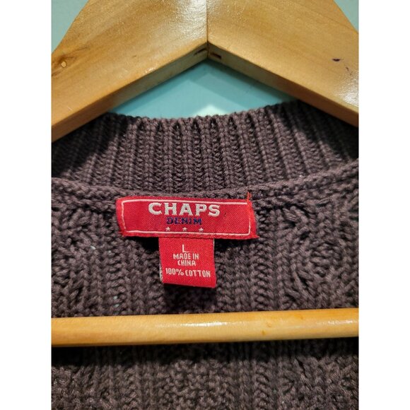 Vtg Chaps Brown Cableknit Toggle Close Sweater Vest Sz L Cottagecore Boho - Picture 6 of 6